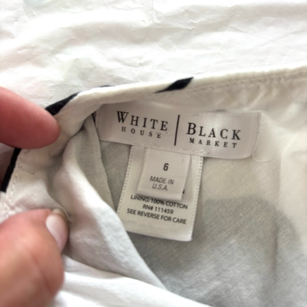 NWOT White House Black Market Black WhTE Leaf Print A-Line Ruffle Hem Skirt SZ 6 - Picture 8 of 10